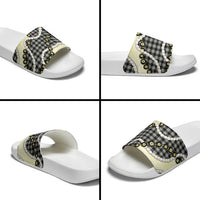 Black Palaka Hawaii Slide Sandals Kukui Nut Pikake Lei Hawaiian Tapa Pattern LT14 - Polynesian Pride