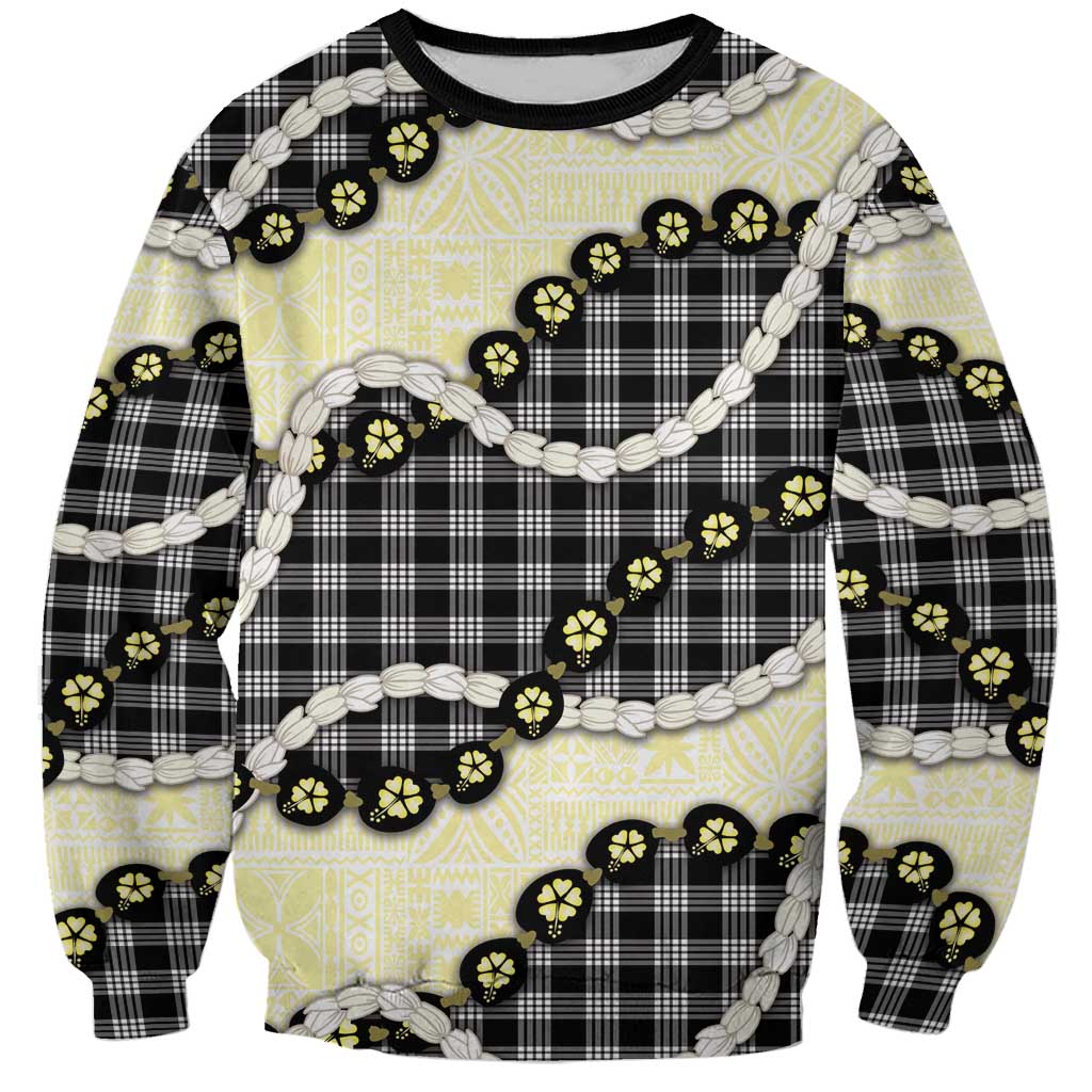 Black Palaka Hawaii Sweatshirt Kukui Nut Pikake Lei Hawaiian Tapa Pattern LT14 Unisex Black - Polynesian Pride