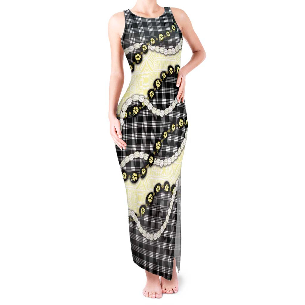 Black Palaka Hawaii Tank Maxi Dress Kukui Nut Pikake Lei Hawaiian Tapa Pattern LT14 Women Black - Polynesian Pride
