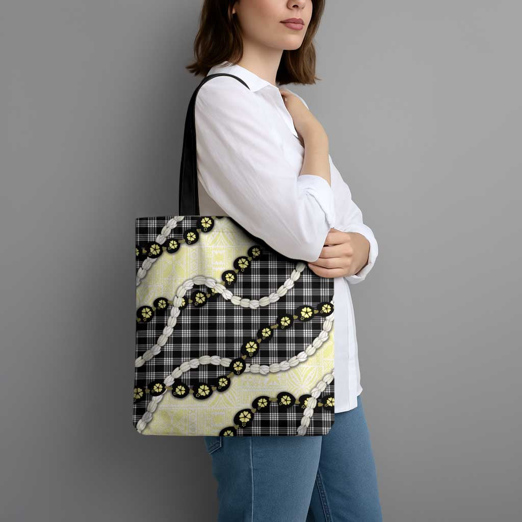 Black Palaka Hawaii Tote Bag Kukui Nut Pikake Lei Hawaiian Tapa Pattern LT14 - Polynesian Pride