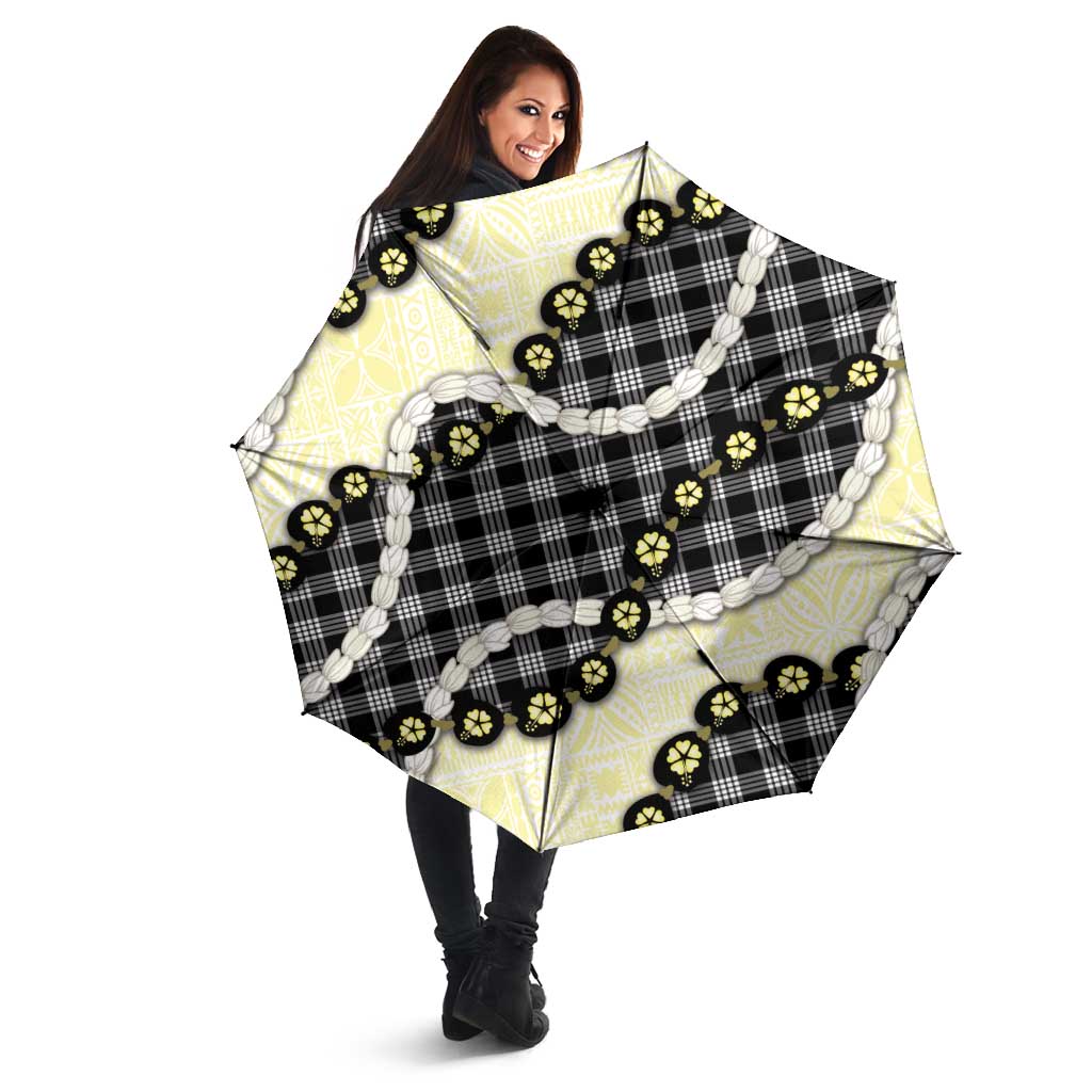 Black Palaka Hawaii Umbrella Kukui Nut Pikake Lei Hawaiian Tapa