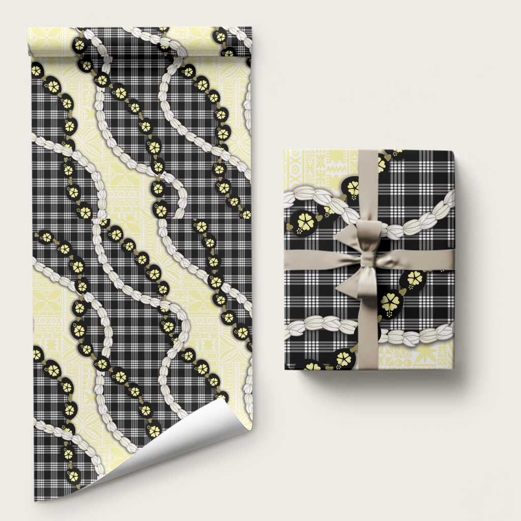 Black Palaka Hawaii Wrapping Paper Kukui Nut Pikake Lei Hawaiian Tapa Pattern LT14 58" × 23" Black - Polynesian Pride