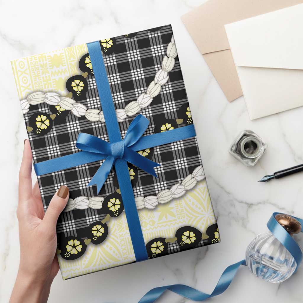Black Palaka Hawaii Wrapping Paper Kukui Nut Pikake Lei Hawaiian Tapa Pattern LT14 - Polynesian Pride