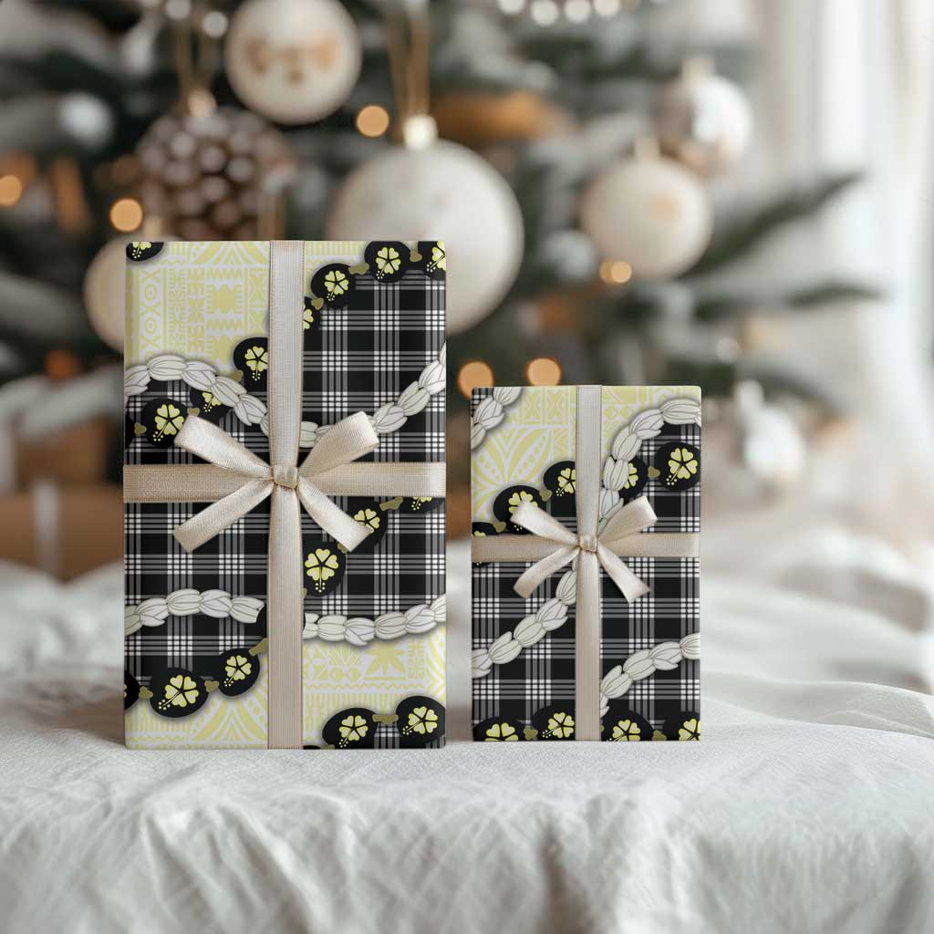Black Palaka Hawaii Wrapping Paper Kukui Nut Pikake Lei Hawaiian Tapa Pattern LT14 - Polynesian Pride