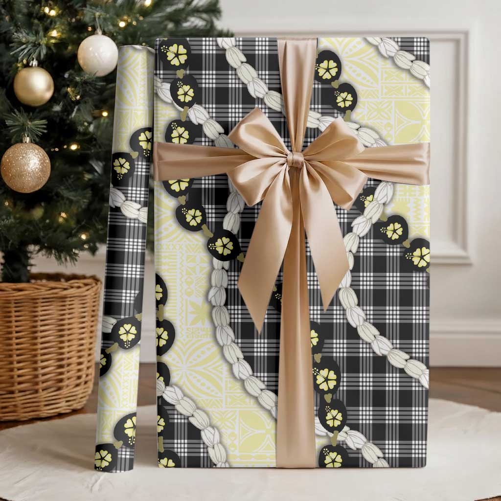 Black Palaka Hawaii Wrapping Paper Kukui Nut Pikake Lei Hawaiian Tapa Pattern LT14 - Polynesian Pride