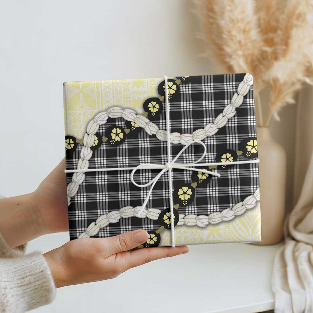Black Palaka Hawaii Wrapping Paper Kukui Nut Pikake Lei Hawaiian Tapa Pattern LT14 - Polynesian Pride
