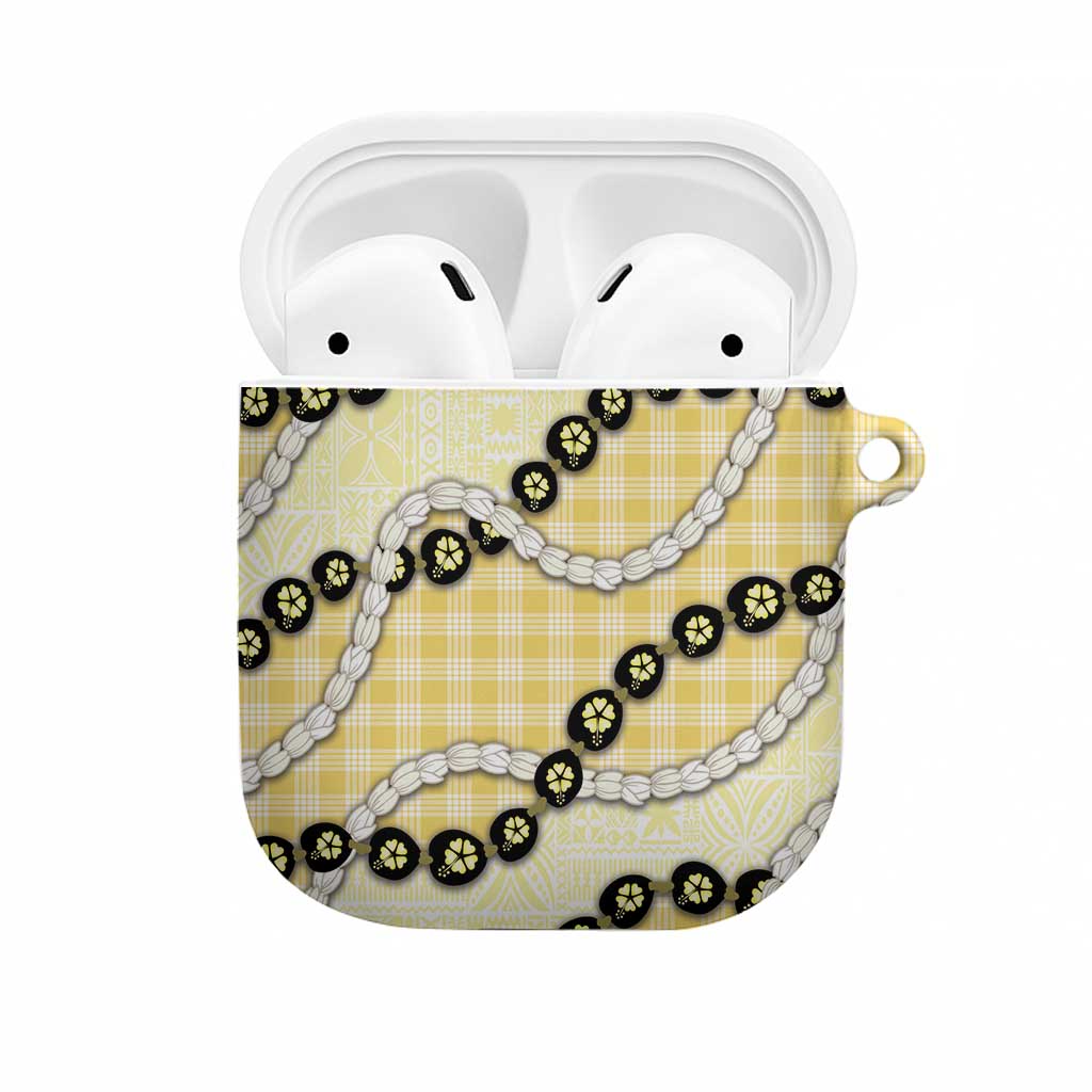 Yellow Palaka Hawaii AirPods Case Kukui Nut Pikake Lei Hawaiian Tapa Pattern LT14 Yellow - Polynesian Pride