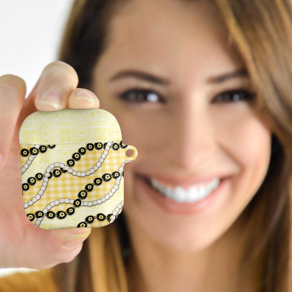 Yellow Palaka Hawaii AirPods Case Kukui Nut Pikake Lei Hawaiian Tapa Pattern LT14 - Polynesian Pride