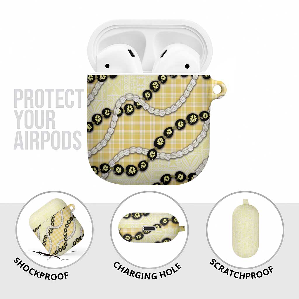 Yellow Palaka Hawaii AirPods Case Kukui Nut Pikake Lei Hawaiian Tapa Pattern LT14 - Polynesian Pride