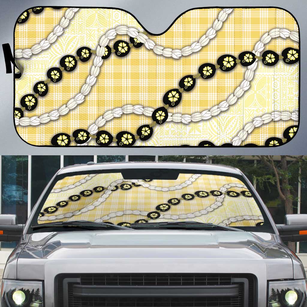 Yellow Palaka Hawaii Auto Sun Shade Kukui Nut Pikake Lei Hawaiian Tapa Pattern LT14 Yellow - Polynesian Pride