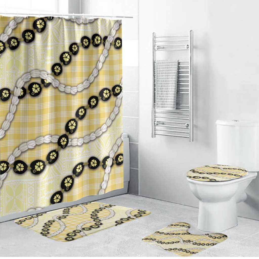 Yellow Palaka Hawaii Bathroom Set Kukui Nut Pikake Lei Hawaiian Tapa Pattern LT14 Bathroom Set (4 pcs) Yellow - Polynesian Pride