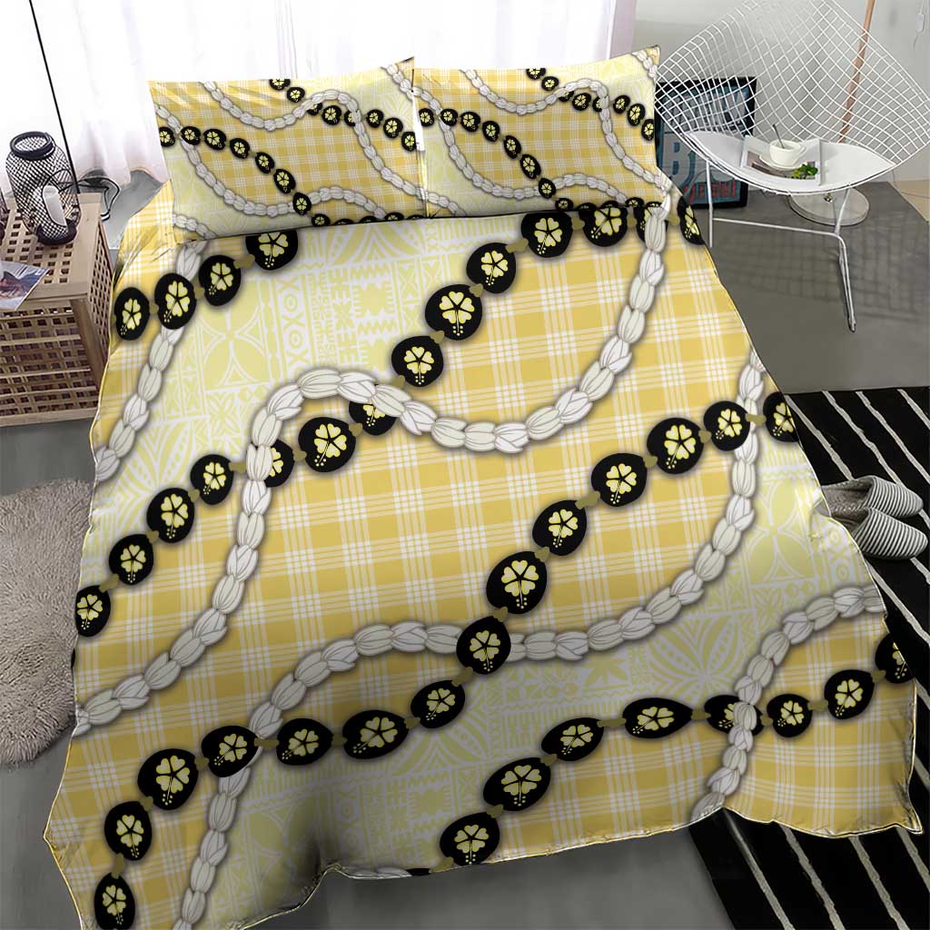 Yellow Palaka Hawaii Bedding Set Kukui Nut Pikake Lei Hawaiian Tapa Pattern LT14 - Polynesian Pride