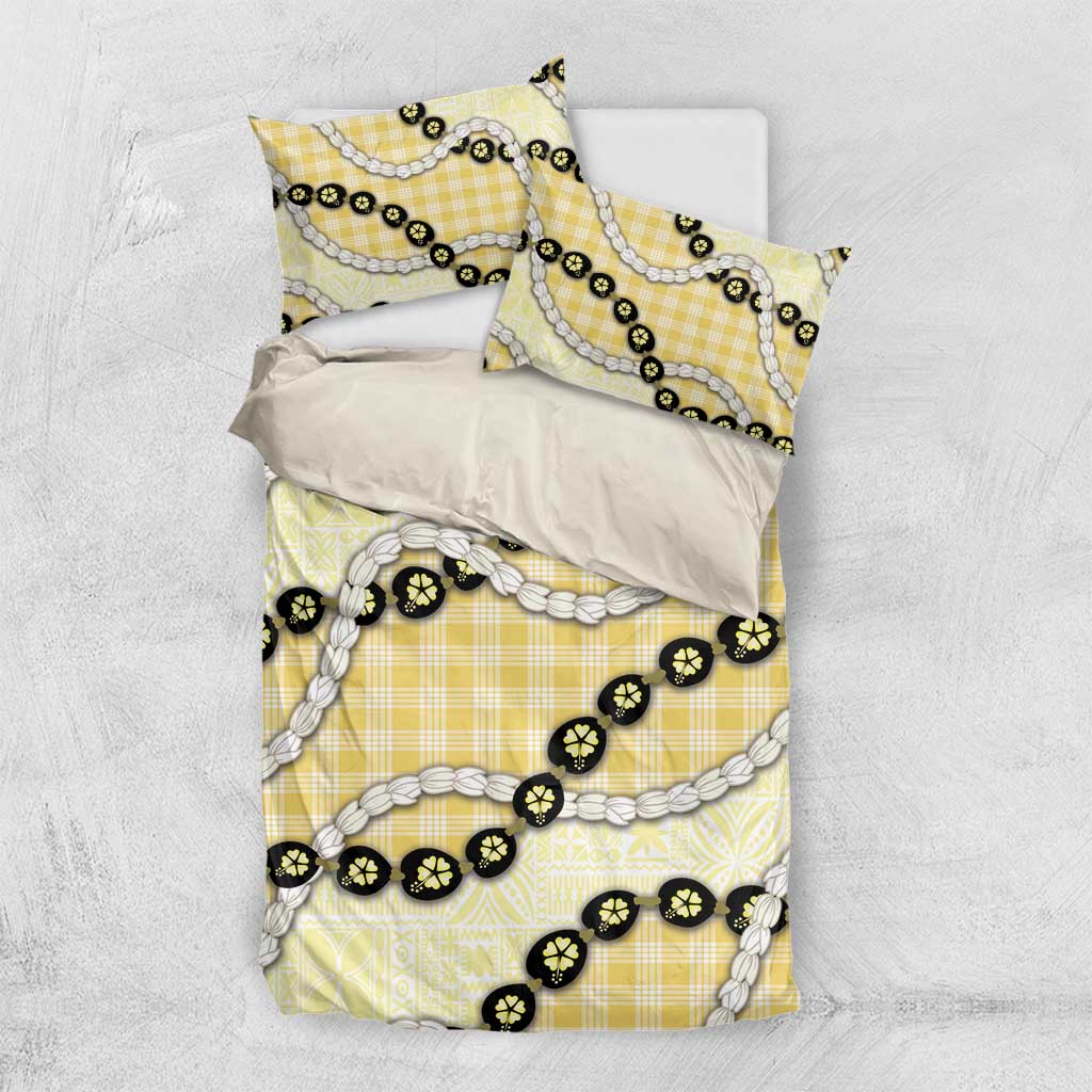 Yellow Palaka Hawaii Bedding Set Kukui Nut Pikake Lei Hawaiian Tapa Pattern LT14 US Twin 172cm x 218cm Yellow - Polynesian Pride