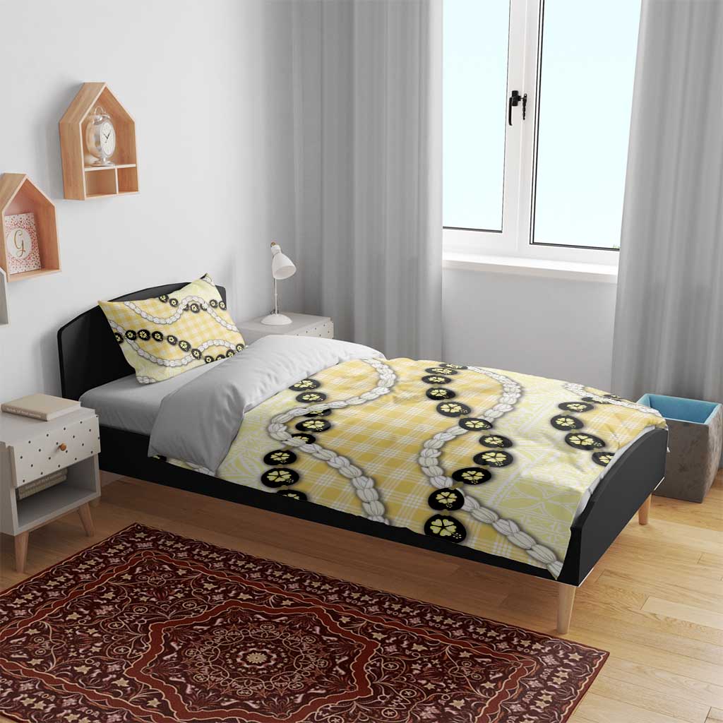 Yellow Palaka Hawaii Bedding Set Kukui Nut Pikake Lei Hawaiian Tapa Pattern LT14 - Polynesian Pride