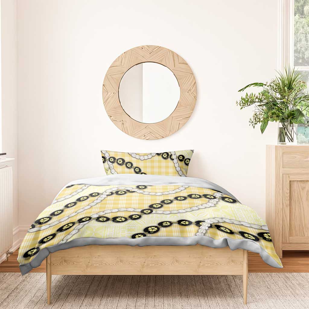 Yellow Palaka Hawaii Bedding Set Kukui Nut Pikake Lei Hawaiian Tapa Pattern LT14 - Polynesian Pride