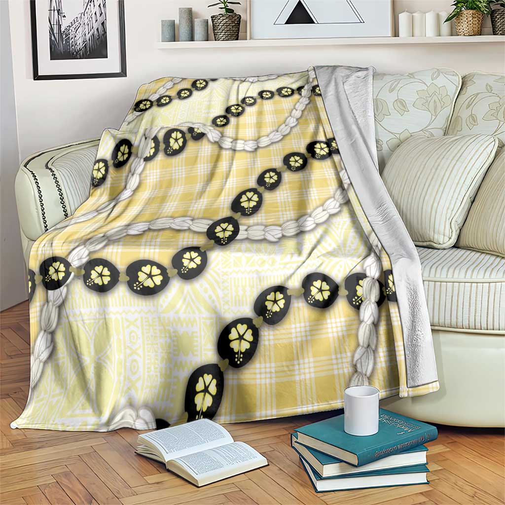 Yellow Palaka Hawaii Blanket Kukui Nut Pikake Lei Hawaiian Tapa Pattern LT14 Yellow - Polynesian Pride