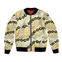 Yellow Palaka Hawaii Bomber Jacket Kukui Nut Pikake Lei Hawaiian Tapa Pattern LT14 Unisex Yellow - Polynesian Pride