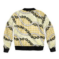 Yellow Palaka Hawaii Bomber Jacket Kukui Nut Pikake Lei Hawaiian Tapa Pattern LT14 - Polynesian Pride