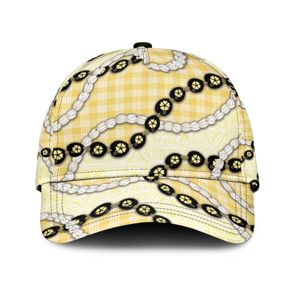 Yellow Palaka Hawaii Classic Cap Kukui Nut Pikake Lei Hawaiian Tapa Pattern LT14 Universal Fit Yellow - Polynesian Pride