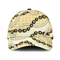 Yellow Palaka Hawaii Classic Cap Kukui Nut Pikake Lei Hawaiian Tapa Pattern LT14 Universal Fit Yellow - Polynesian Pride