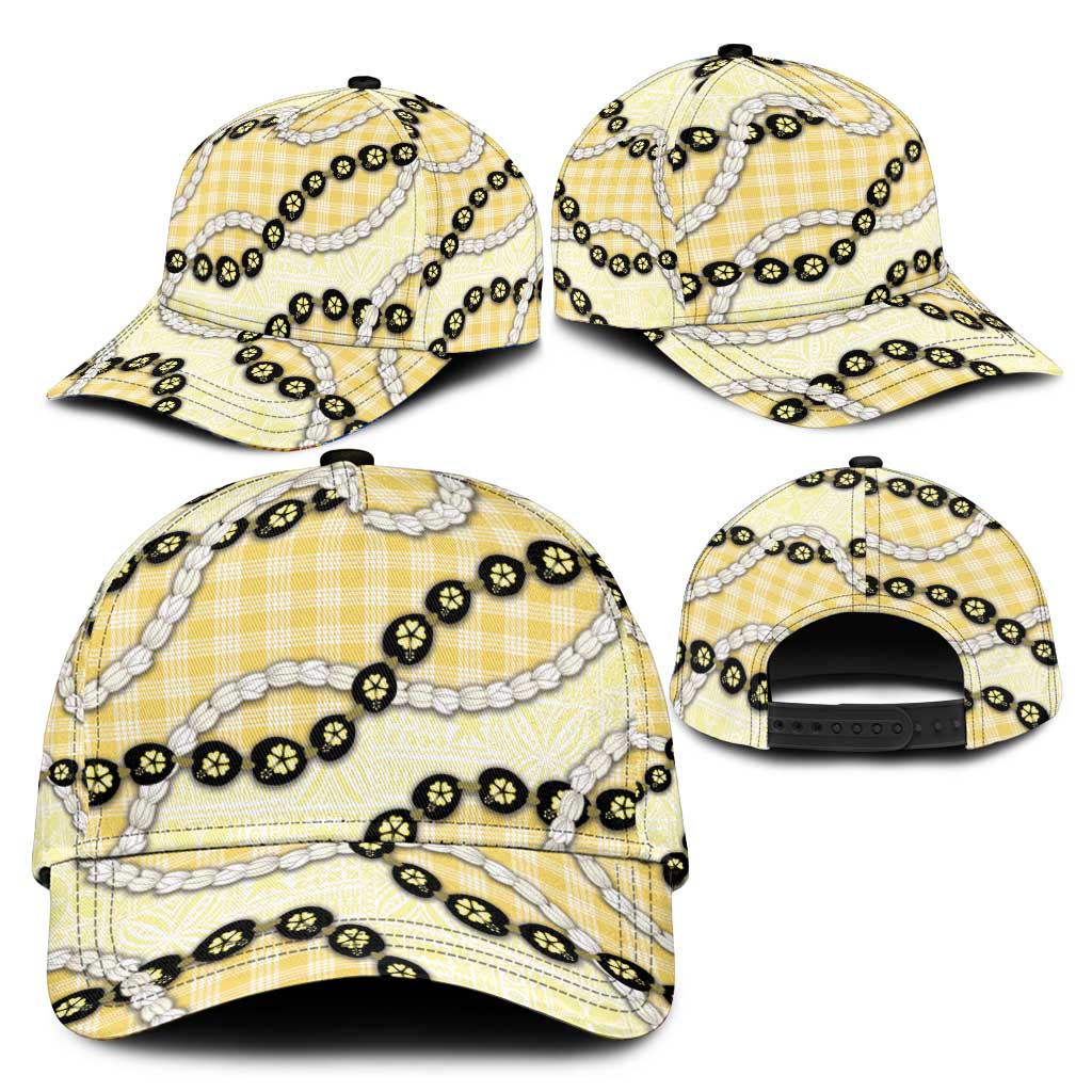 Yellow Palaka Hawaii Classic Cap Kukui Nut Pikake Lei Hawaiian Tapa Pattern LT14 - Polynesian Pride