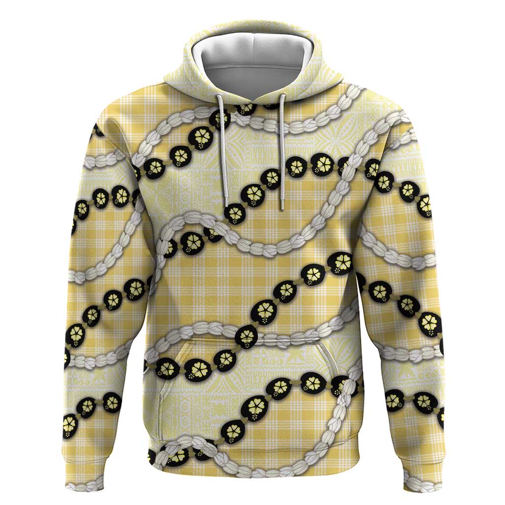 Yellow Palaka Hawaii Hoodie Kukui Nut Pikake Lei Hawaiian Tapa Pattern LT14 Pullover Hoodie Yellow - Polynesian Pride