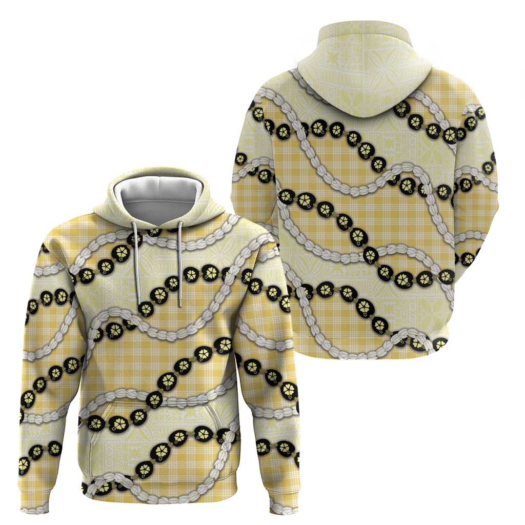 Yellow Palaka Hawaii Hoodie Kukui Nut Pikake Lei Hawaiian Tapa Pattern LT14 - Polynesian Pride