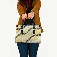Yellow Palaka Hawaii Leather Bag Kukui Nut Pikake Lei Hawaiian Tapa Pattern LT14 - Polynesian Pride