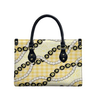 Yellow Palaka Hawaii Leather Bag Kukui Nut Pikake Lei Hawaiian Tapa Pattern LT14 - Polynesian Pride
