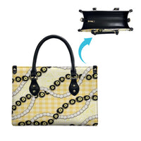 Yellow Palaka Hawaii Leather Bag Kukui Nut Pikake Lei Hawaiian Tapa Pattern LT14 - Polynesian Pride