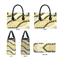 Yellow Palaka Hawaii Leather Bag Kukui Nut Pikake Lei Hawaiian Tapa Pattern LT14 - Polynesian Pride