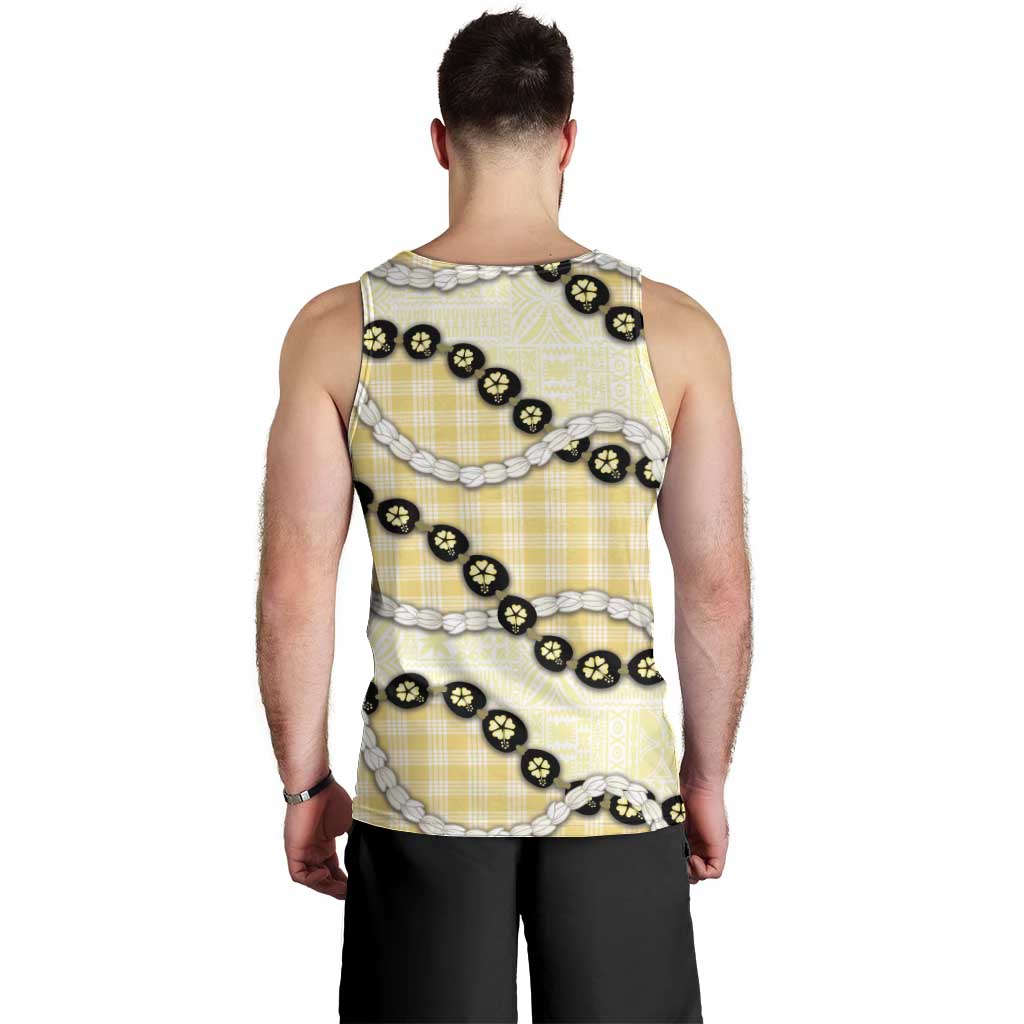Yellow Palaka Hawaii Men Tank Top Kukui Nut Pikake Lei Hawaiian Tapa Pattern LT14 - Polynesian Pride