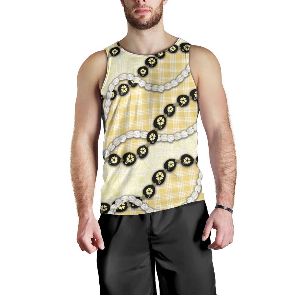 Yellow Palaka Hawaii Men Tank Top Kukui Nut Pikake Lei Hawaiian Tapa Pattern LT14 - Polynesian Pride