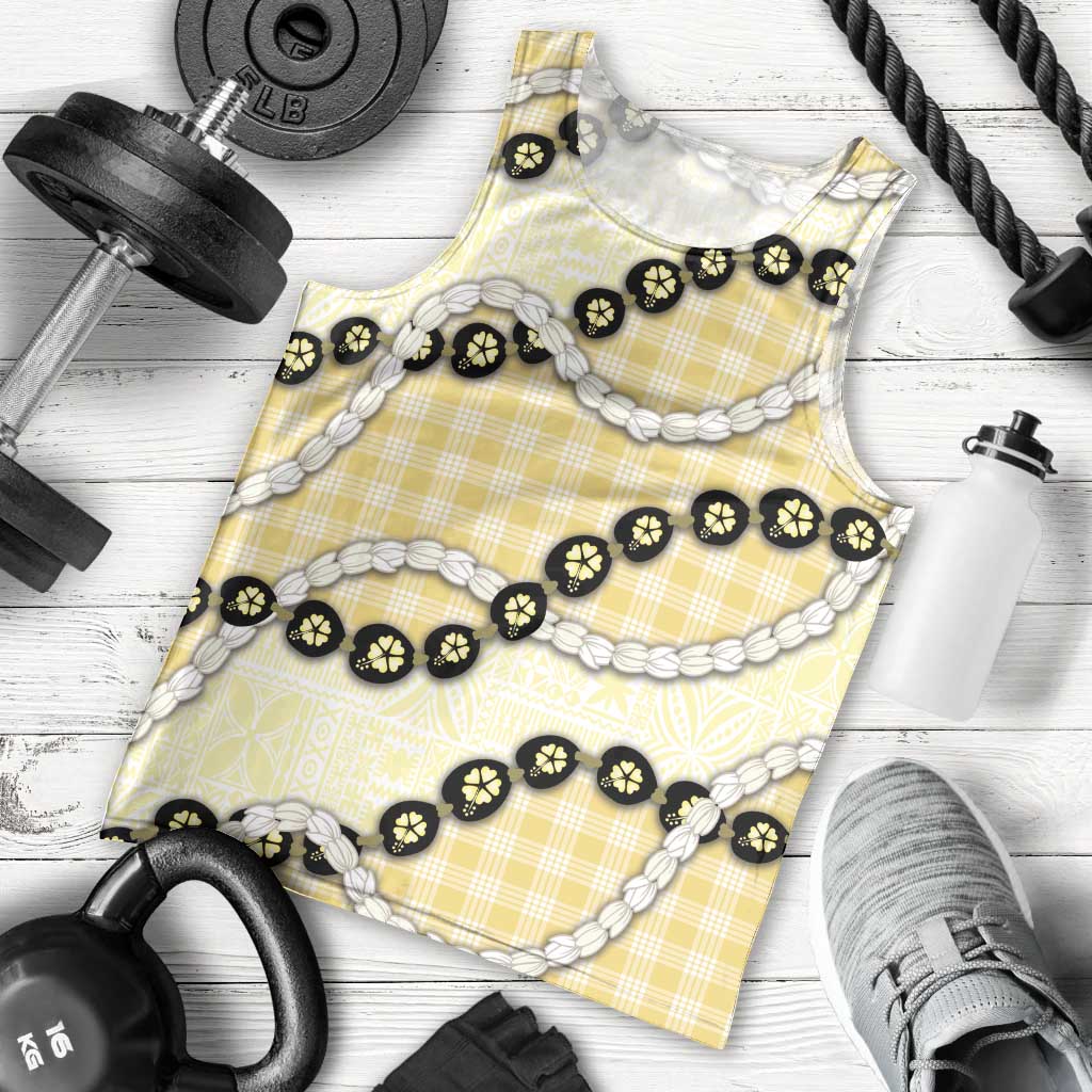 Yellow Palaka Hawaii Men Tank Top Kukui Nut Pikake Lei Hawaiian Tapa Pattern LT14 - Polynesian Pride