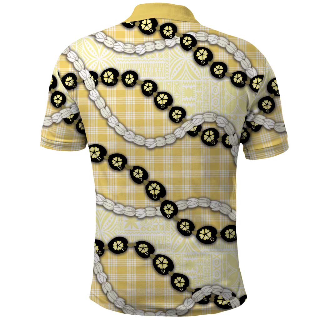 Yellow Palaka Hawaii Polo Shirt Kukui Nut Pikake Lei Hawaiian Tapa Pattern LT14 - Polynesian Pride