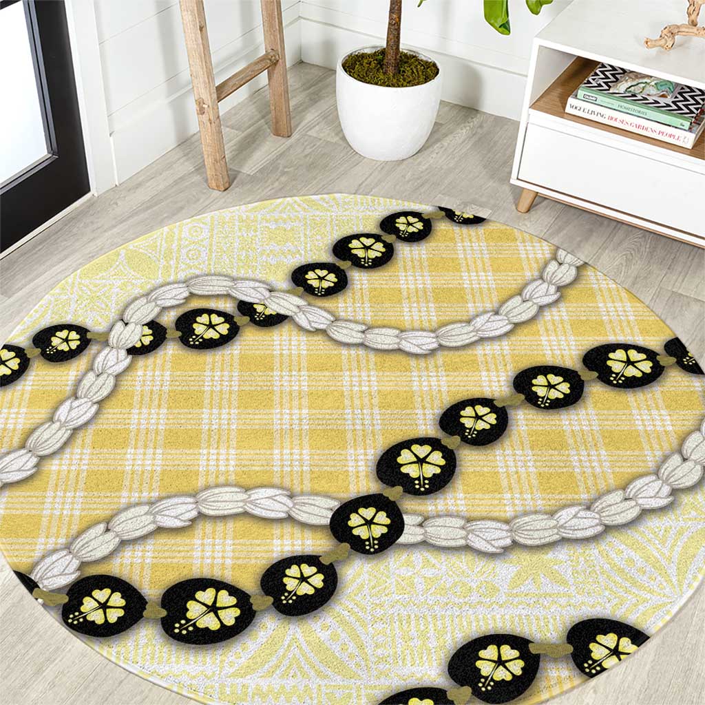 Yellow Palaka Hawaii Round Carpet Kukui Nut Pikake Lei Hawaiian Tapa Pattern LT14 Yellow - Polynesian Pride