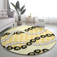 Yellow Palaka Hawaii Round Carpet Kukui Nut Pikake Lei Hawaiian Tapa Pattern LT14 - Polynesian Pride