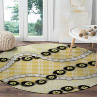 Yellow Palaka Hawaii Round Carpet Kukui Nut Pikake Lei Hawaiian Tapa Pattern LT14 - Polynesian Pride