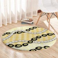 Yellow Palaka Hawaii Round Carpet Kukui Nut Pikake Lei Hawaiian Tapa Pattern LT14 - Polynesian Pride