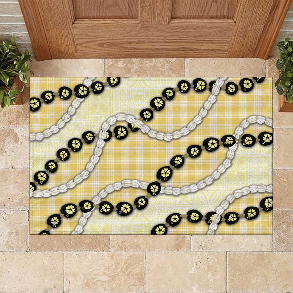 Yellow Palaka Hawaii Rubber Doormat Kukui Nut Pikake Lei Hawaiian Tapa Pattern LT14 Yellow - Polynesian Pride