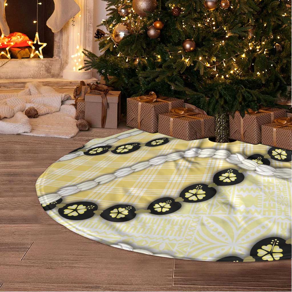 Yellow Palaka Hawaii Tree Skirt Kukui Nut Pikake Lei Hawaiian Tapa Pattern LT14 - Polynesian Pride