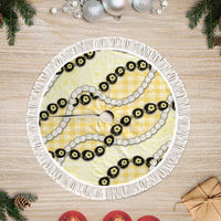 Yellow Palaka Hawaii Tree Skirt Kukui Nut Pikake Lei Hawaiian Tapa Pattern LT14 Fringed Yellow - Polynesian Pride