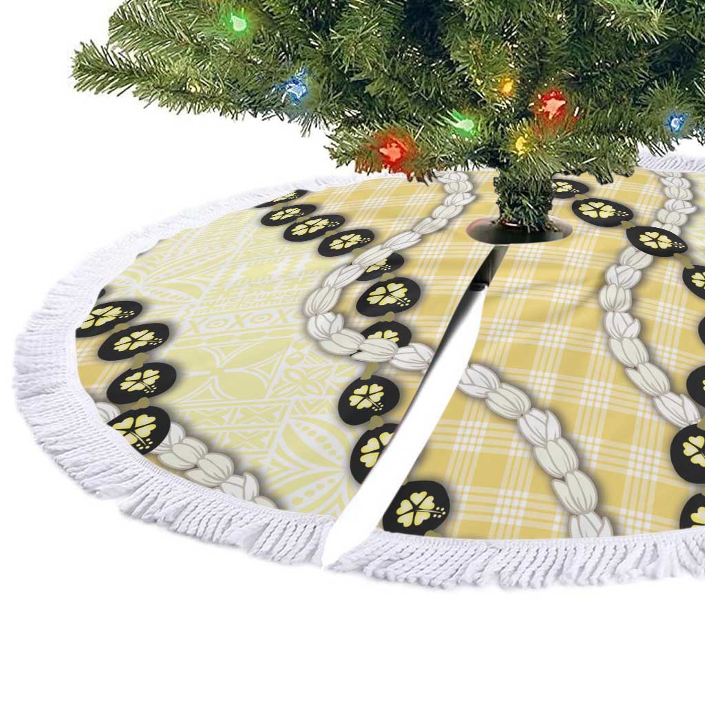 Yellow Palaka Hawaii Tree Skirt Kukui Nut Pikake Lei Hawaiian Tapa Pattern LT14 - Polynesian Pride