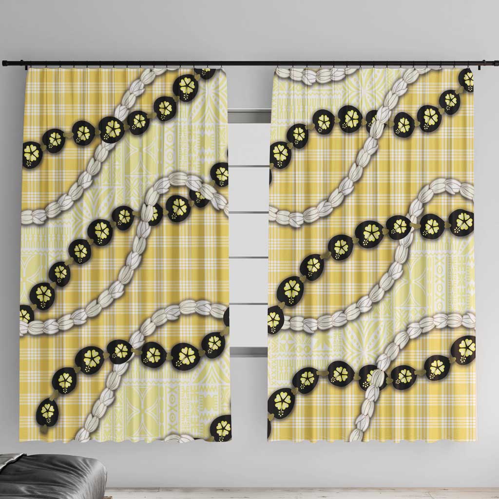 Yellow Palaka Hawaii Window Curtain Kukui Nut Pikake Lei Hawaiian Tapa Pattern LT14 With Hooks Yellow - Polynesian Pride