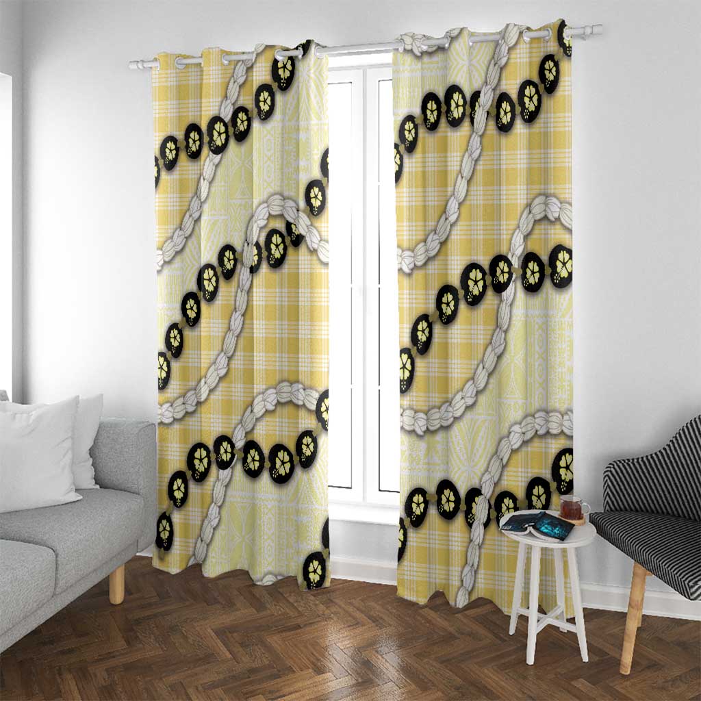 Yellow Palaka Hawaii Window Curtain Kukui Nut Pikake Lei Hawaiian Tapa Pattern LT14 With Grommets Yellow - Polynesian Pride
