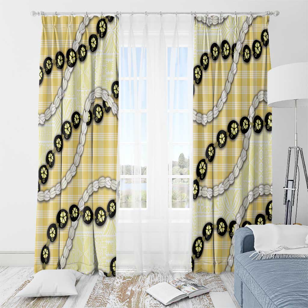 Yellow Palaka Hawaii Window Curtain Kukui Nut Pikake Lei Hawaiian Tapa Pattern LT14 - Polynesian Pride