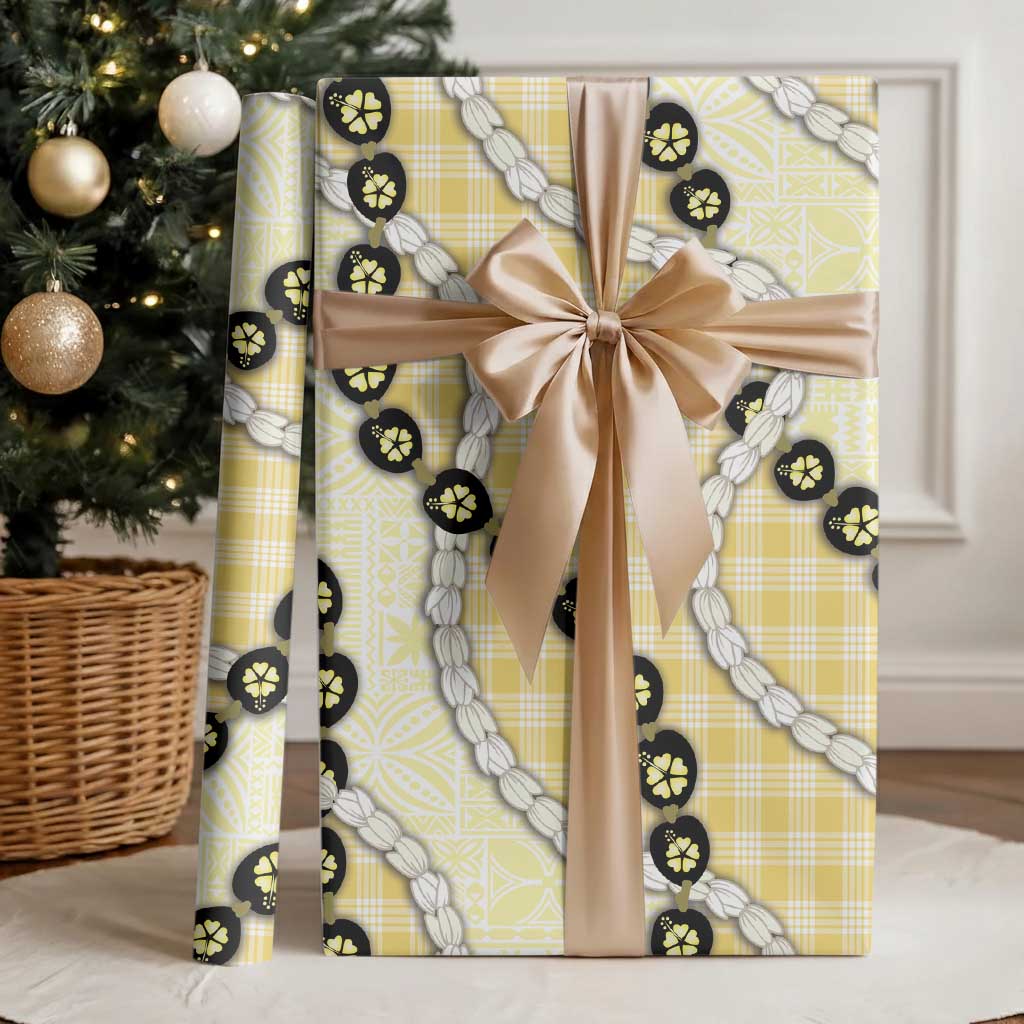 Yellow Palaka Hawaii Wrapping Paper Kukui Nut Pikake Lei Hawaiian Tapa Pattern LT14 - Polynesian Pride