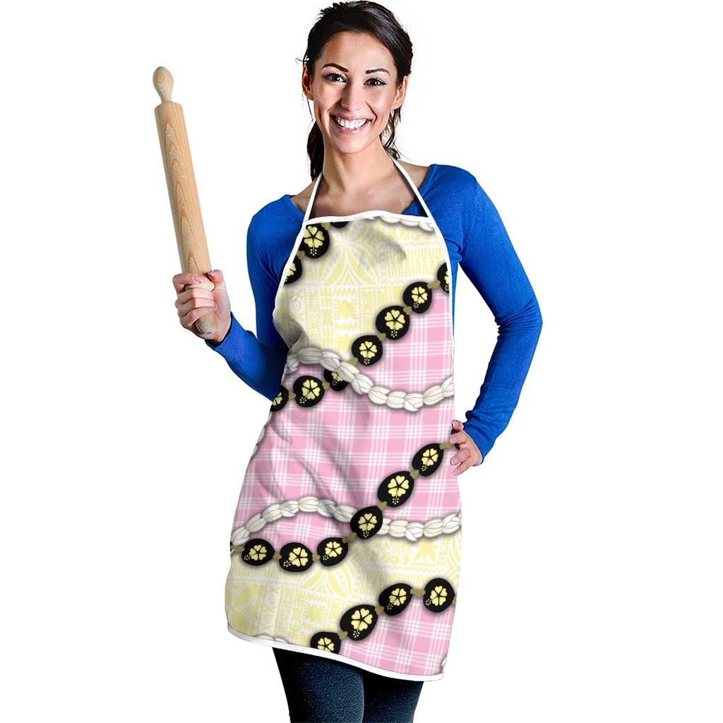 Pink Palaka Hawaii Apron Kukui Nut Pikake Lei Hawaiian Tapa Pattern LT14 - Polynesian Pride
