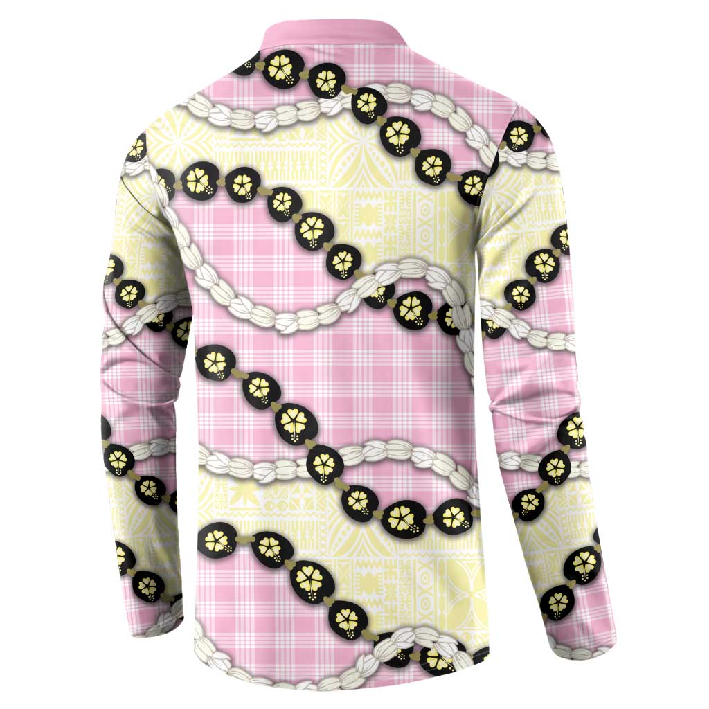 Pink Palaka Hawaii Button Sweatshirt Kukui Nut Pikake Lei Hawaiian Tapa Pattern LT14 - Polynesian Pride