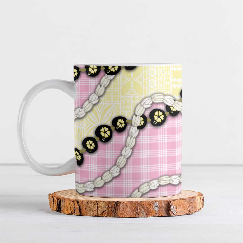 Pink Palaka Hawaii Ceramic Mug Kukui Nut Pikake Lei Hawaiian Tapa Pattern LT14 Pink - Polynesian Pride
